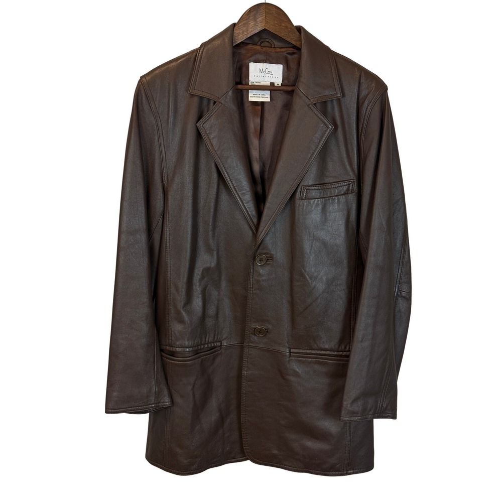 Vintage McCoy Collection Brown‎ Genuine Leather Jacket Coat Slimline size Medium